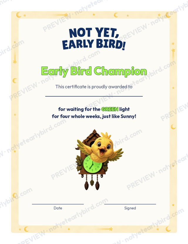 Page 6: the Early Bird Champion certificate.