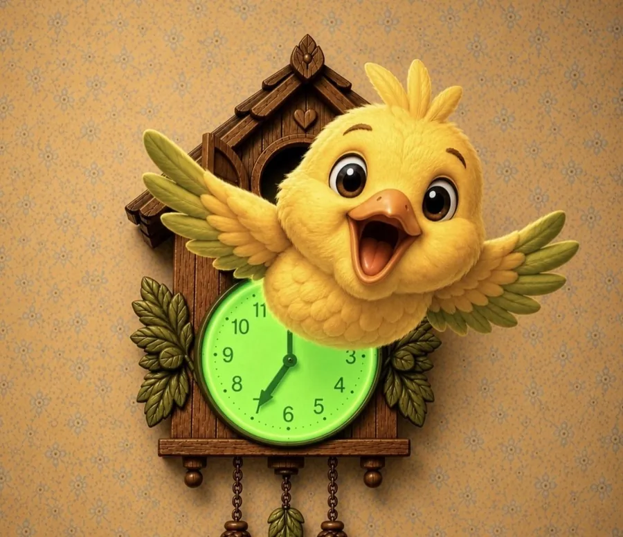 The cuckoo bird bursting out of the clock.